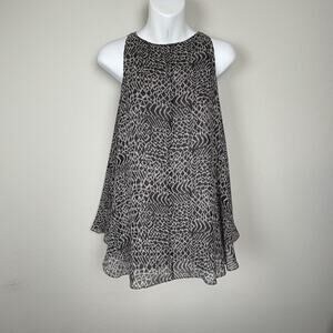 Elizabeth and James Trapeze‎ Top XS Black Gray Animal Print Silk Sleeveless Zip